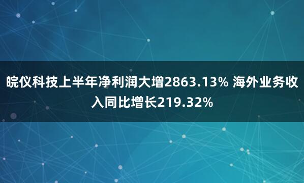 皖仪科技上半年净利润大增2863.13% 海外业务收入同比增长219.32%