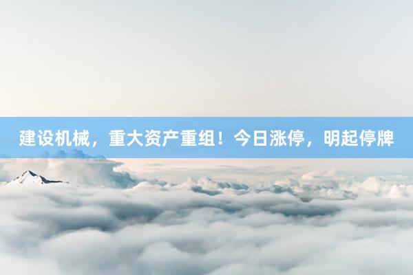 建设机械，重大资产重组！今日涨停，明起停牌