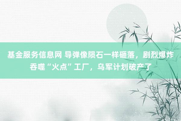 基金服务信息网 导弹像陨石一样砸落，剧烈爆炸吞噬“火点”工厂，乌军计划破产了