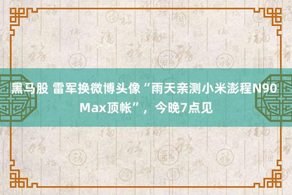 黑马股 雷军换微博头像“雨天亲测小米澎程N90 Max顶帐”，今晚7点见