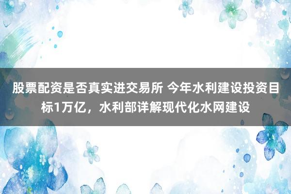 股票配资是否真实进交易所 今年水利建设投资目标1万亿，水利部详解现代化水网建设